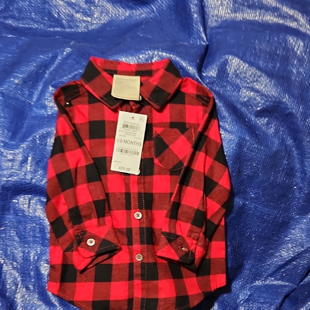 Red and Black Flannel Button Down Shirt for Casual Wear